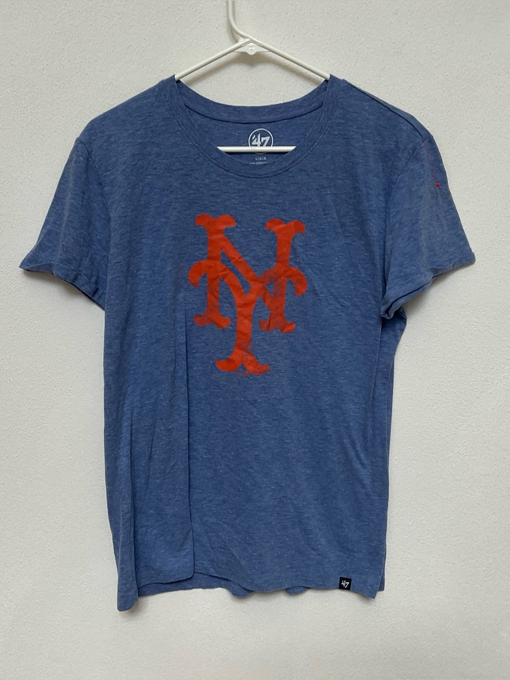 '47 Heather Blue, Orange New York Mets Baseball Short Sleeve Size Large Women's